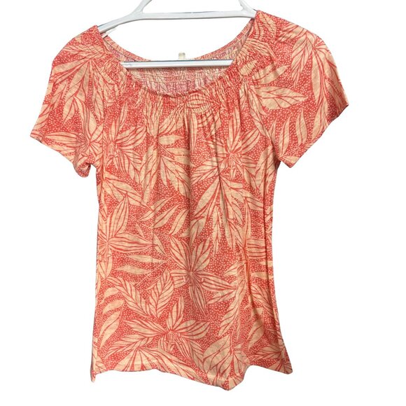 Como Blu Tops - Como Blu Coral & Cream Leaf Print Peasant Top – Size M